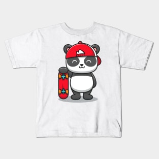 Cute Panda With Skateboard Kids T-Shirt